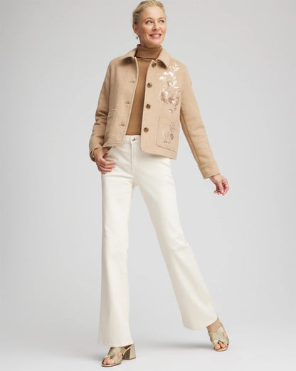 Chico's Value - Embroidered Wool Chore Jacket Light Taupe Heather