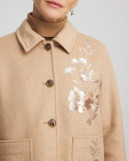 Chico's Value - Embroidered Wool Chore Jacket Light Taupe Heather