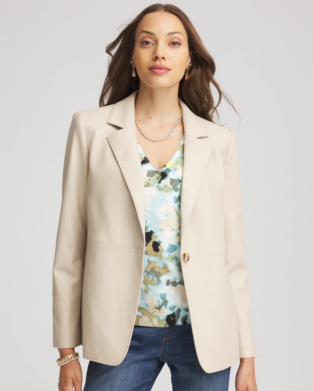 Chico's Recommended - Faux Leather Blazer Ivory Wheat