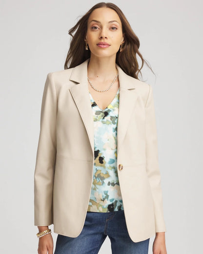 Chico's Recommended - Faux Leather Blazer Ivory Wheat