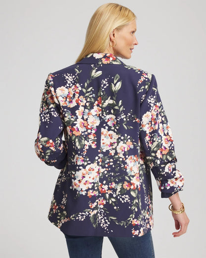 Chico's Best Price - Floral Ruched Sleeve Blazer Passport Blue