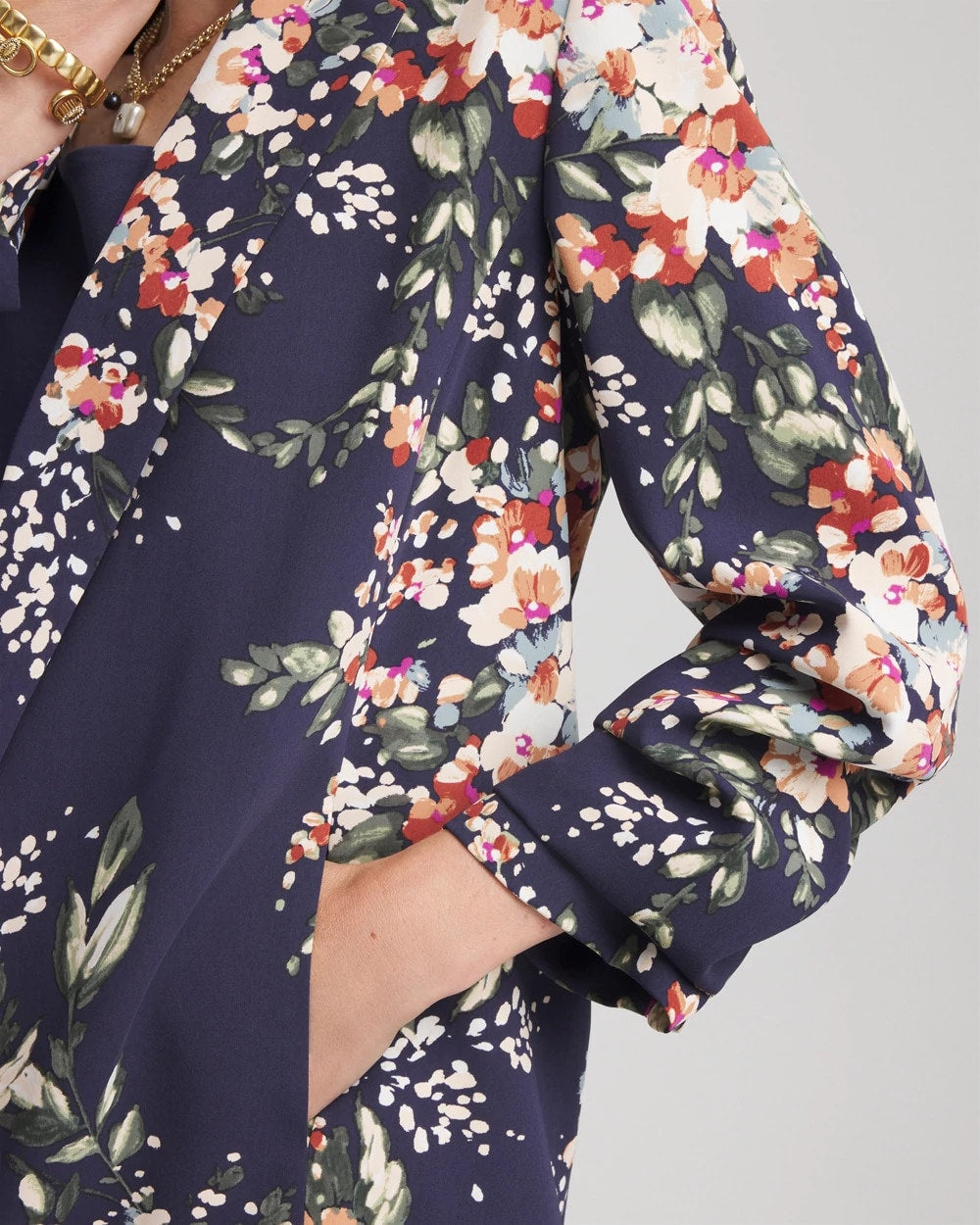 Chico's Best Price - Floral Ruched Sleeve Blazer Passport Blue