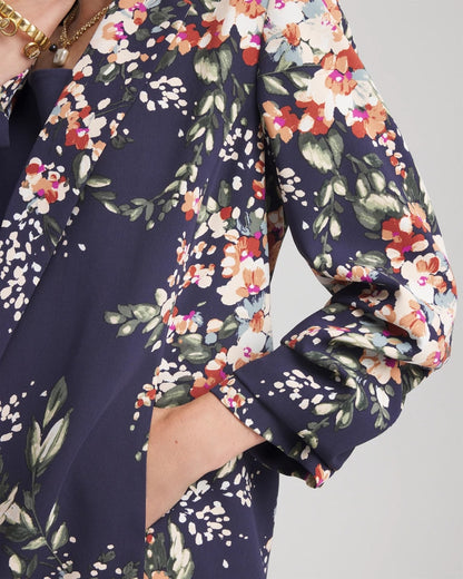 Chico's Best Price - Floral Ruched Sleeve Blazer Passport Blue