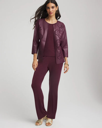 Chico's Trending - Travelers™ Collection Faux Leather Embroidered Jacket Blackened Burgundy