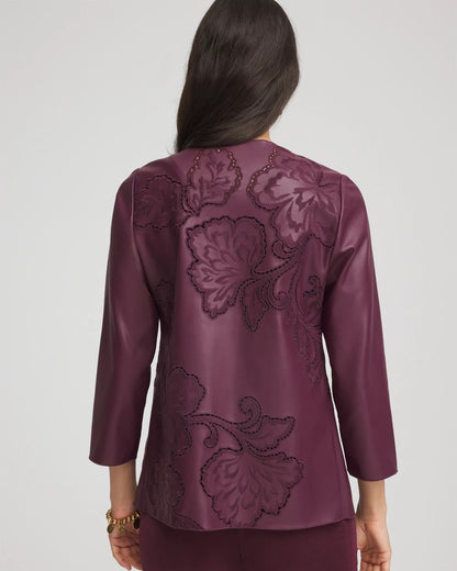 Chico's Trending - Travelers™ Collection Faux Leather Embroidered Jacket Blackened Burgundy