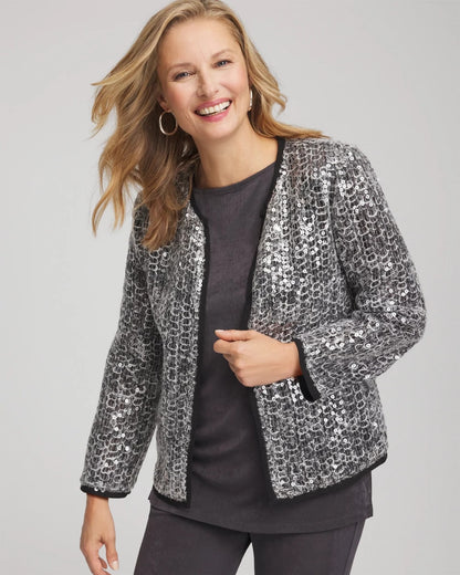 Chico's Quality - Travelers™ Collection Refined Sequins Netted Jacket Serene Gray