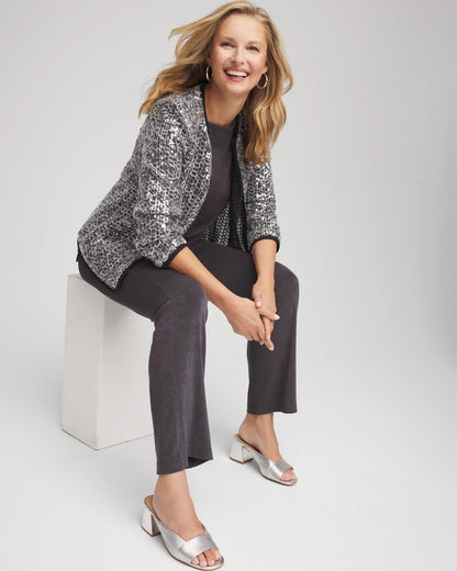 Chico's Quality - Travelers™ Collection Refined Sequins Netted Jacket Serene Gray