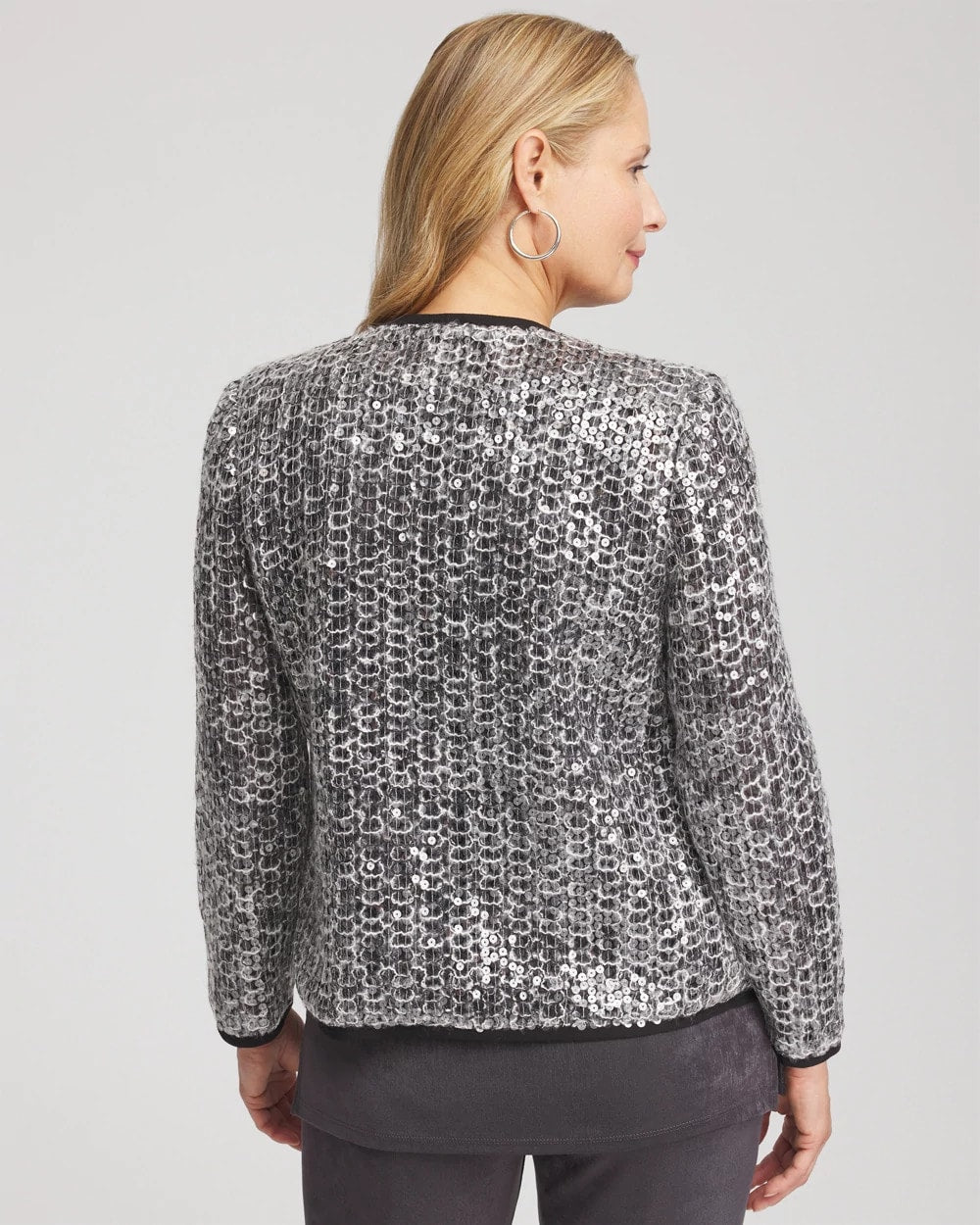 Chico's Quality - Travelers™ Collection Refined Sequins Netted Jacket Serene Gray