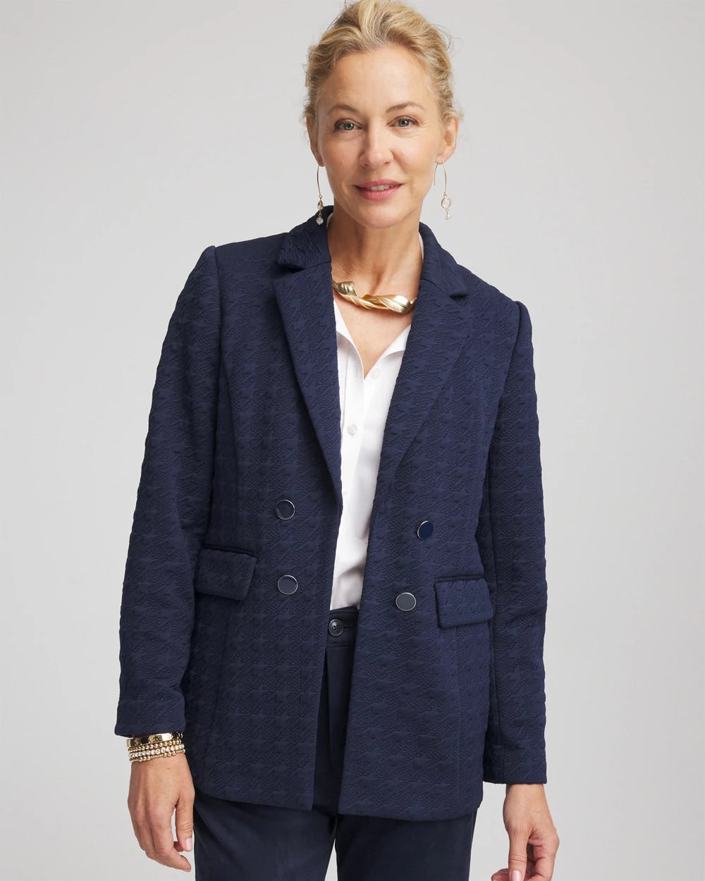 Chico's Essential - Textured Single-Breasted Knit Blazer Passport Blue
