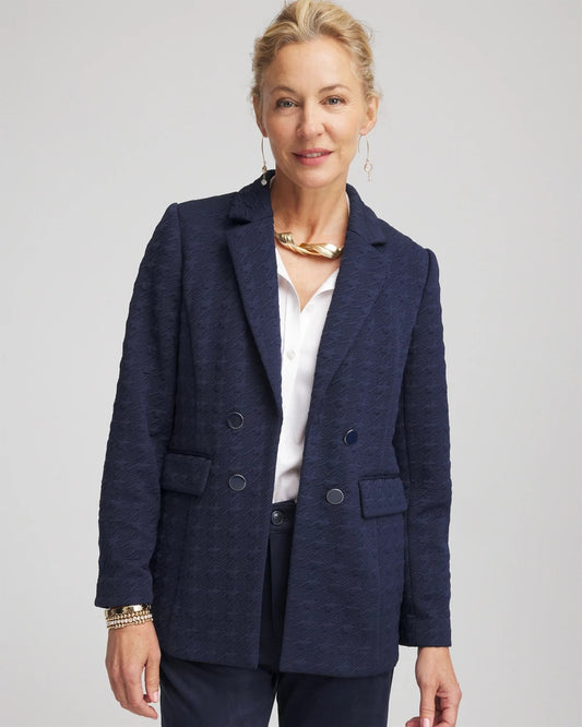 Chico's Essential - Textured Single-Breasted Knit Blazer Passport Blue