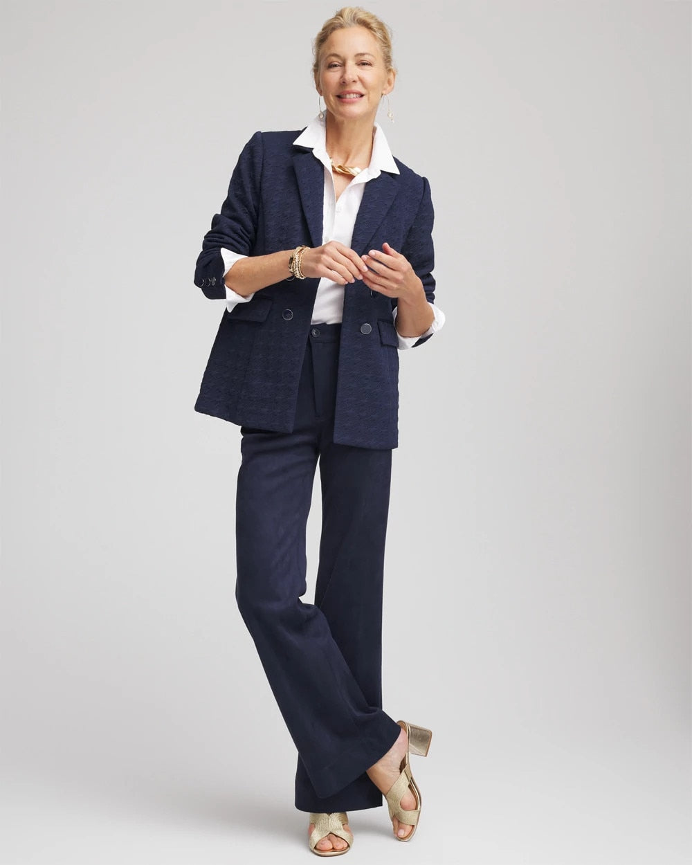Chico's Essential - Textured Single-Breasted Knit Blazer Passport Blue