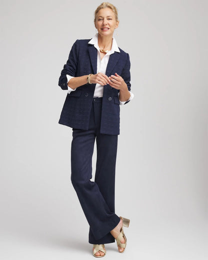 Chico's Essential - Textured Single-Breasted Knit Blazer Passport Blue