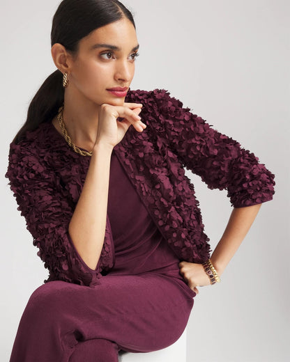 Chico's Customer Favorite - Travelers™ Collection Textured Rosette Jacket Blackened Burgundy