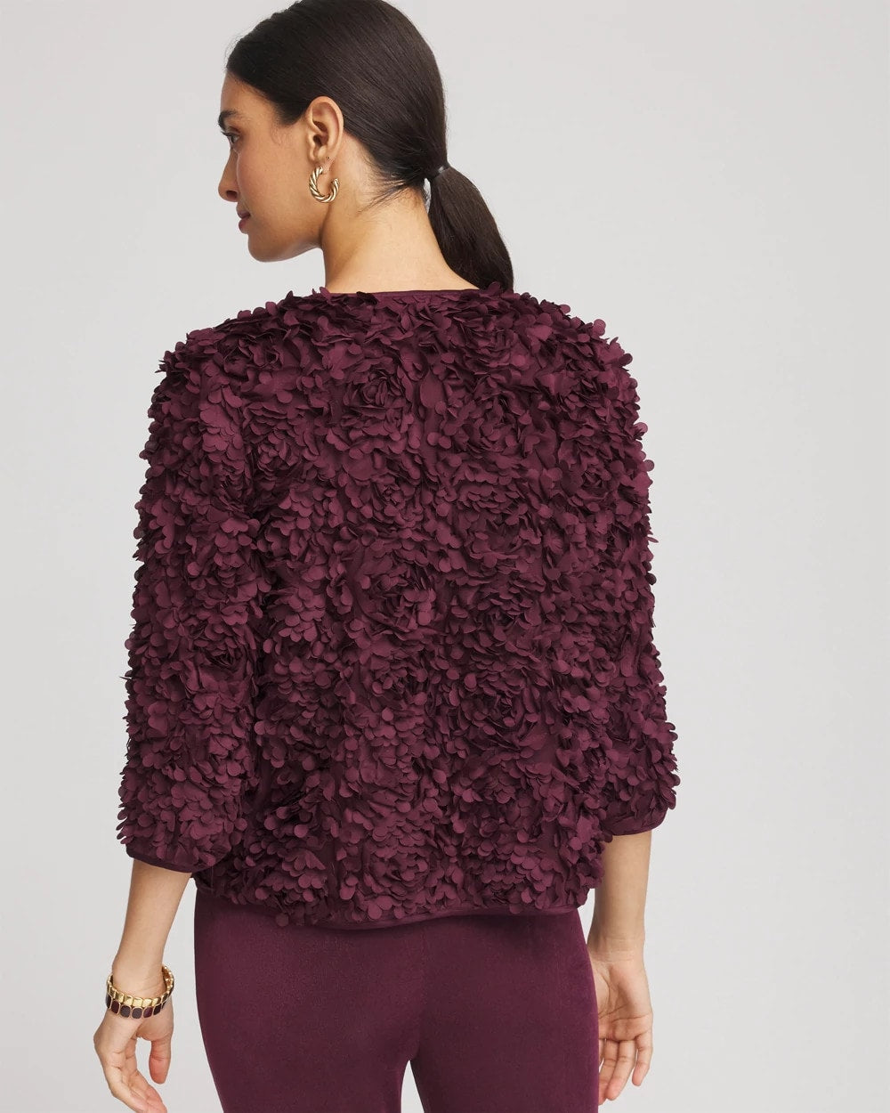 Chico's Customer Favorite - Travelers™ Collection Textured Rosette Jacket Blackened Burgundy