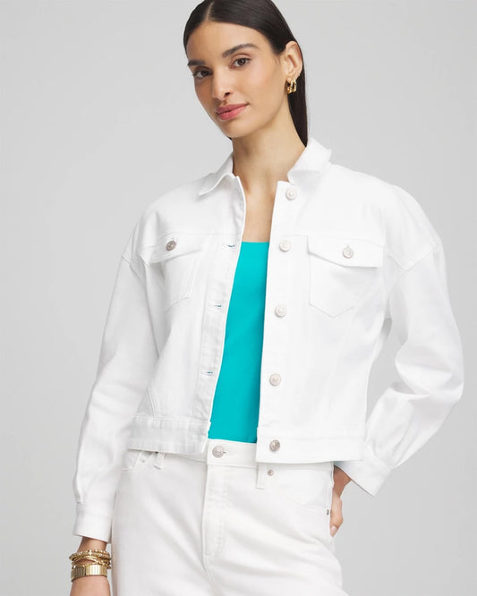Chico's Discount - Embroidered Relaxed Denim Jacket Alabaster