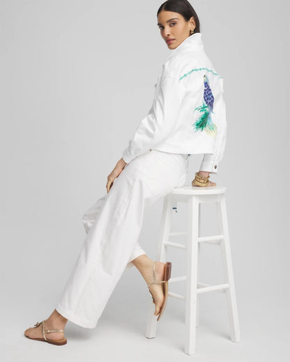 Chico's Discount - Embroidered Relaxed Denim Jacket Alabaster