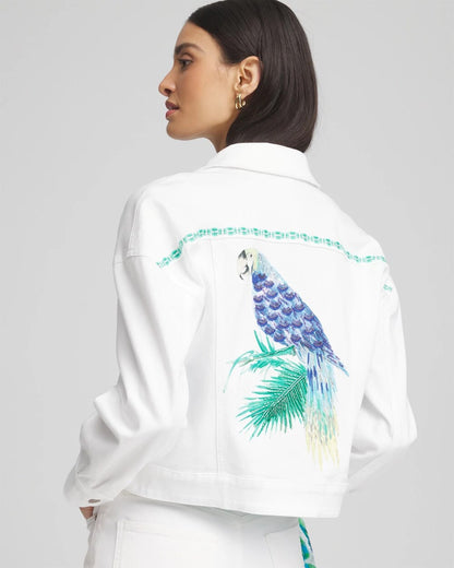 Chico's Discount - Embroidered Relaxed Denim Jacket Alabaster