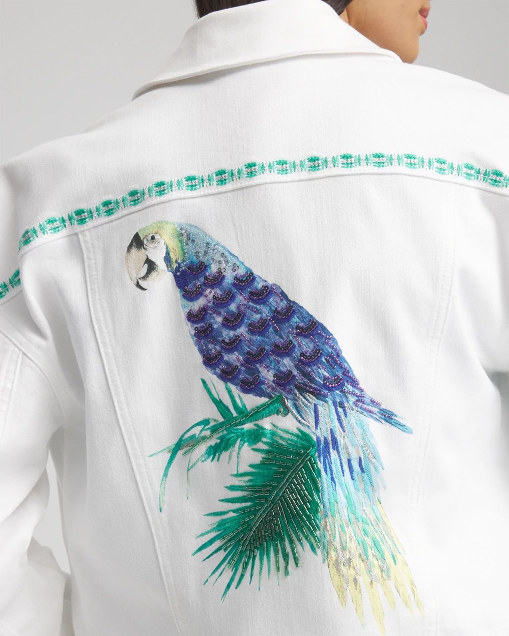 Chico's Discount - Embroidered Relaxed Denim Jacket Alabaster