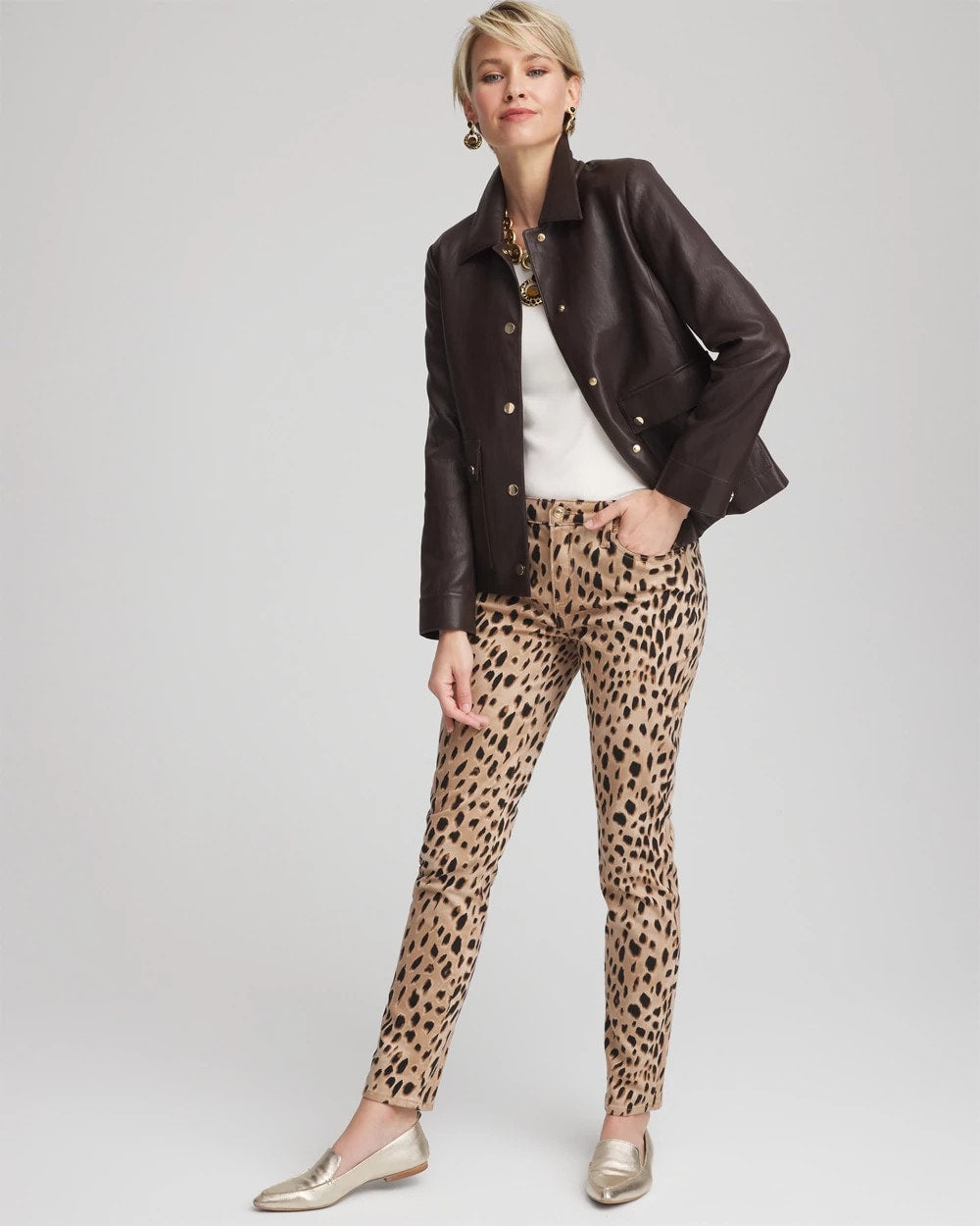 Chico's Essential - Snap Front Faux Leather Jacket Black Raisin