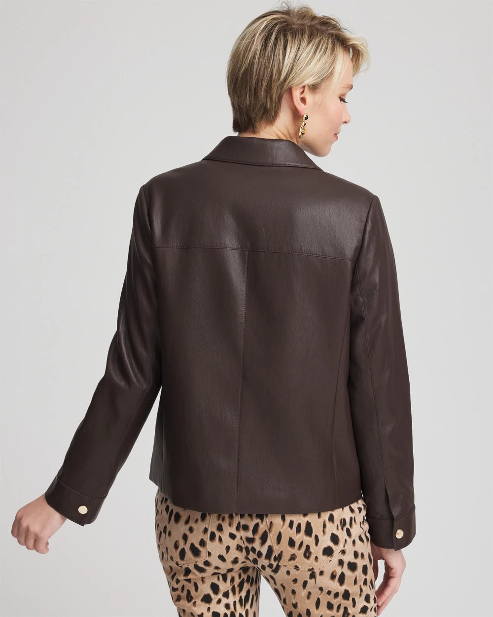 Chico's Essential - Snap Front Faux Leather Jacket Black Raisin
