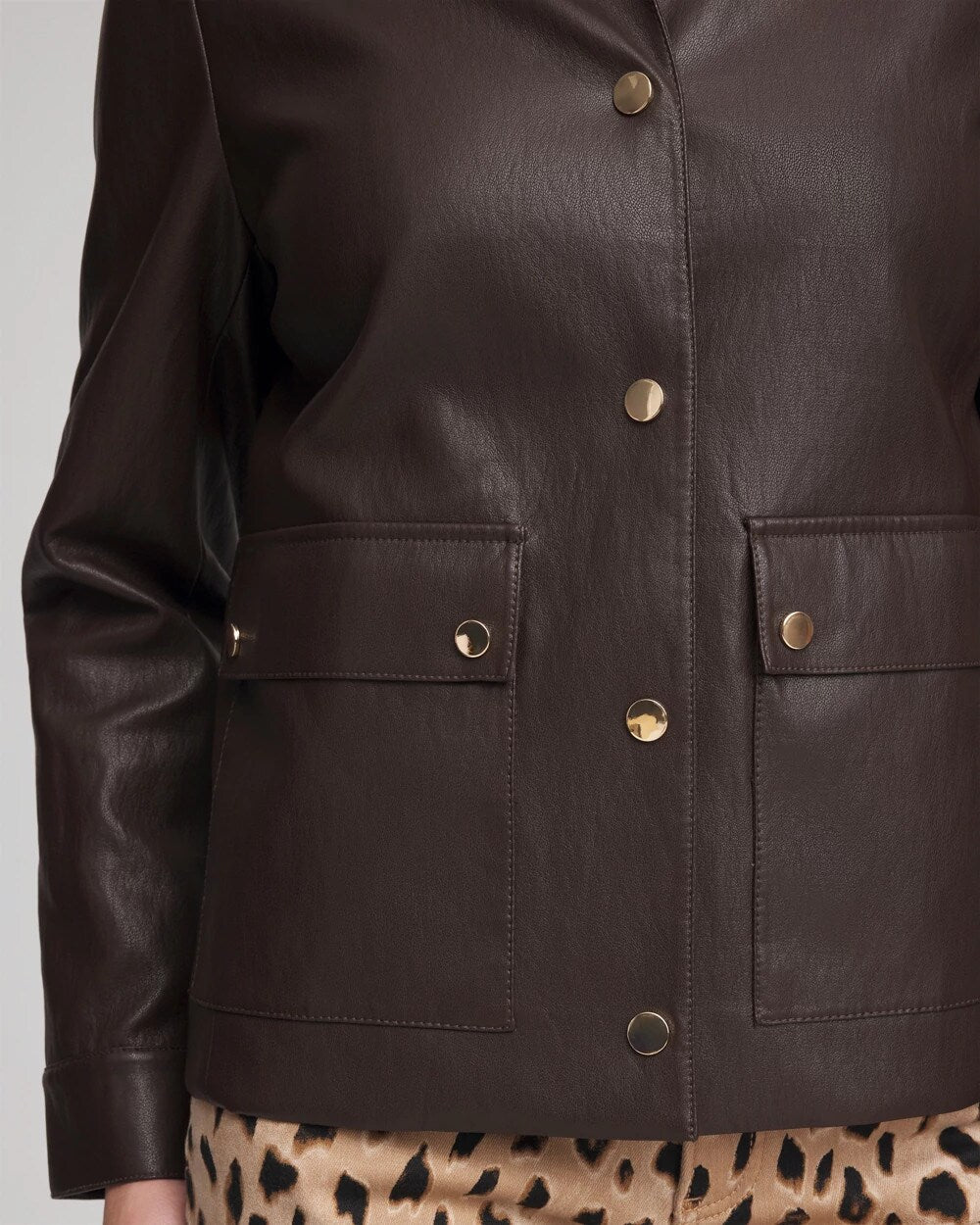 Chico's Essential - Snap Front Faux Leather Jacket Black Raisin