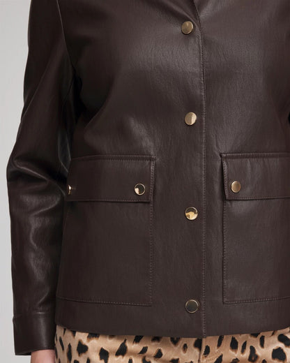 Chico's Essential - Snap Front Faux Leather Jacket Black Raisin