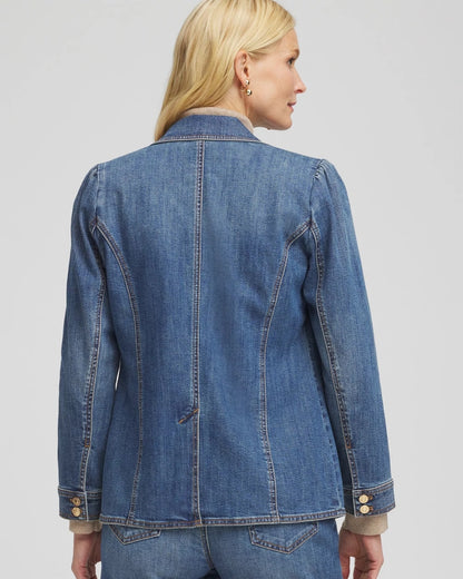 Chico's Special Offer - Pearl Brooch Denim Blazer Kiruna Indigo