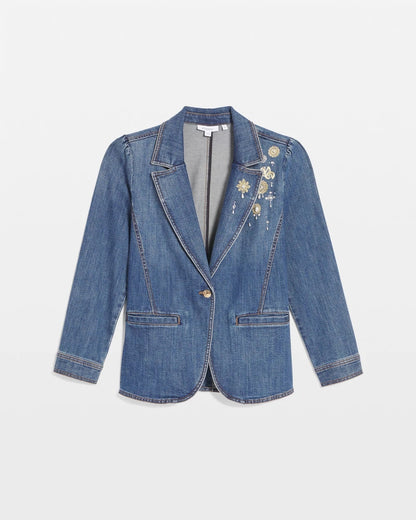 Chico's Special Offer - Pearl Brooch Denim Blazer Kiruna Indigo