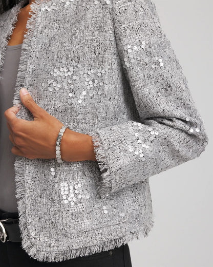 Chico's Top Pick - Silver Sequins Tweed Jacket Silver