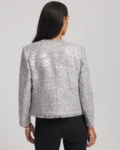 Chico's Top Pick - Silver Sequins Tweed Jacket Silver