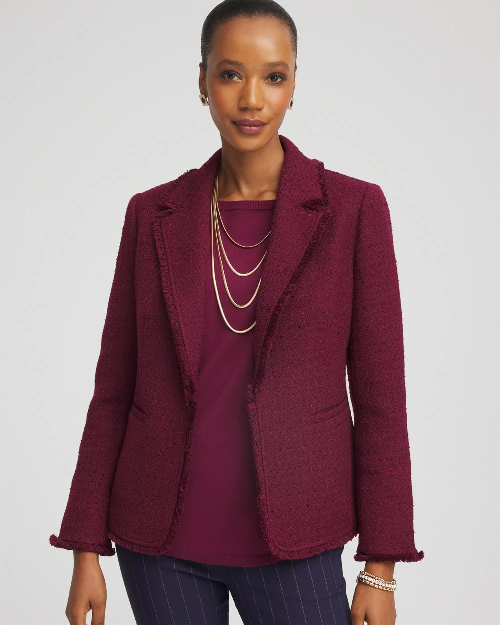 Chico's Smart Buy - Tweed Fringe Blazer Deep Chianti