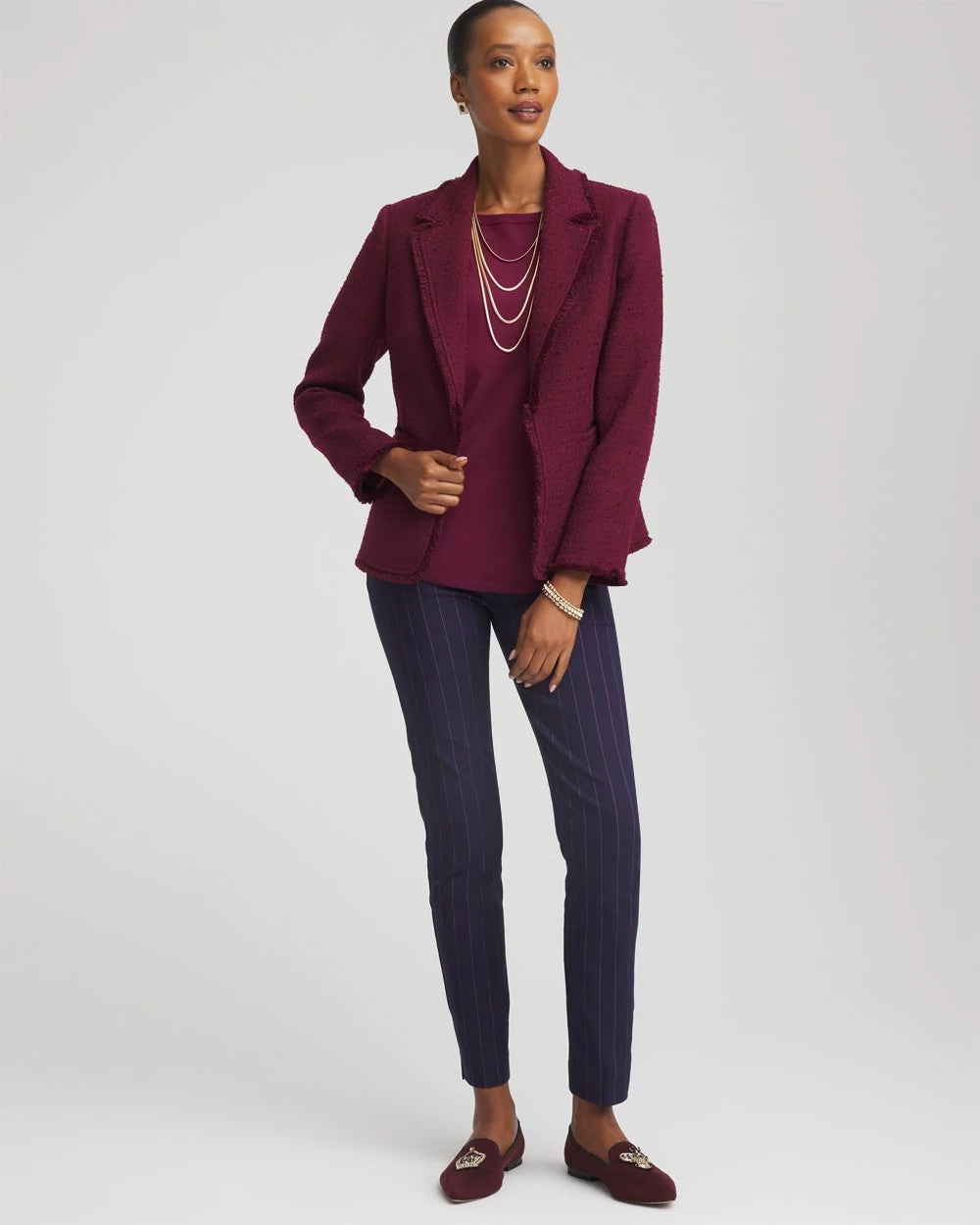 Chico's Smart Buy - Tweed Fringe Blazer Deep Chianti