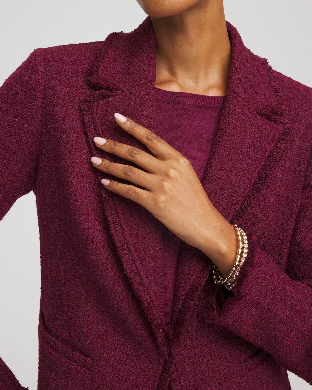 Chico's Smart Buy - Tweed Fringe Blazer Deep Chianti