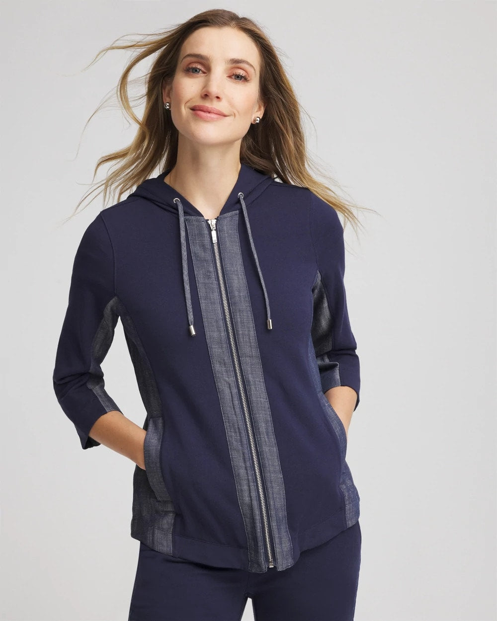 Chico's Special Offer - Zenergy® French Terry & Chambray Jacket Passport Blue