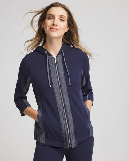 Chico's Special Offer - Zenergy® French Terry & Chambray Jacket Passport Blue