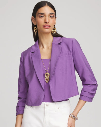Chico's Premium - Cropped Ruched Sleeve Blazer Plum Shade