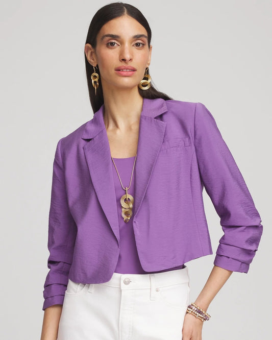 Chico's Premium - Cropped Ruched Sleeve Blazer Plum Shade