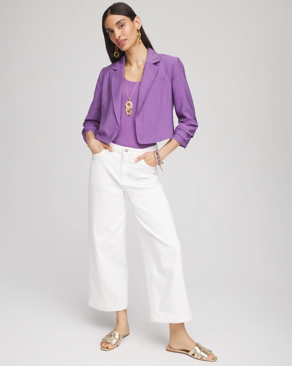 Chico's Premium - Cropped Ruched Sleeve Blazer Plum Shade