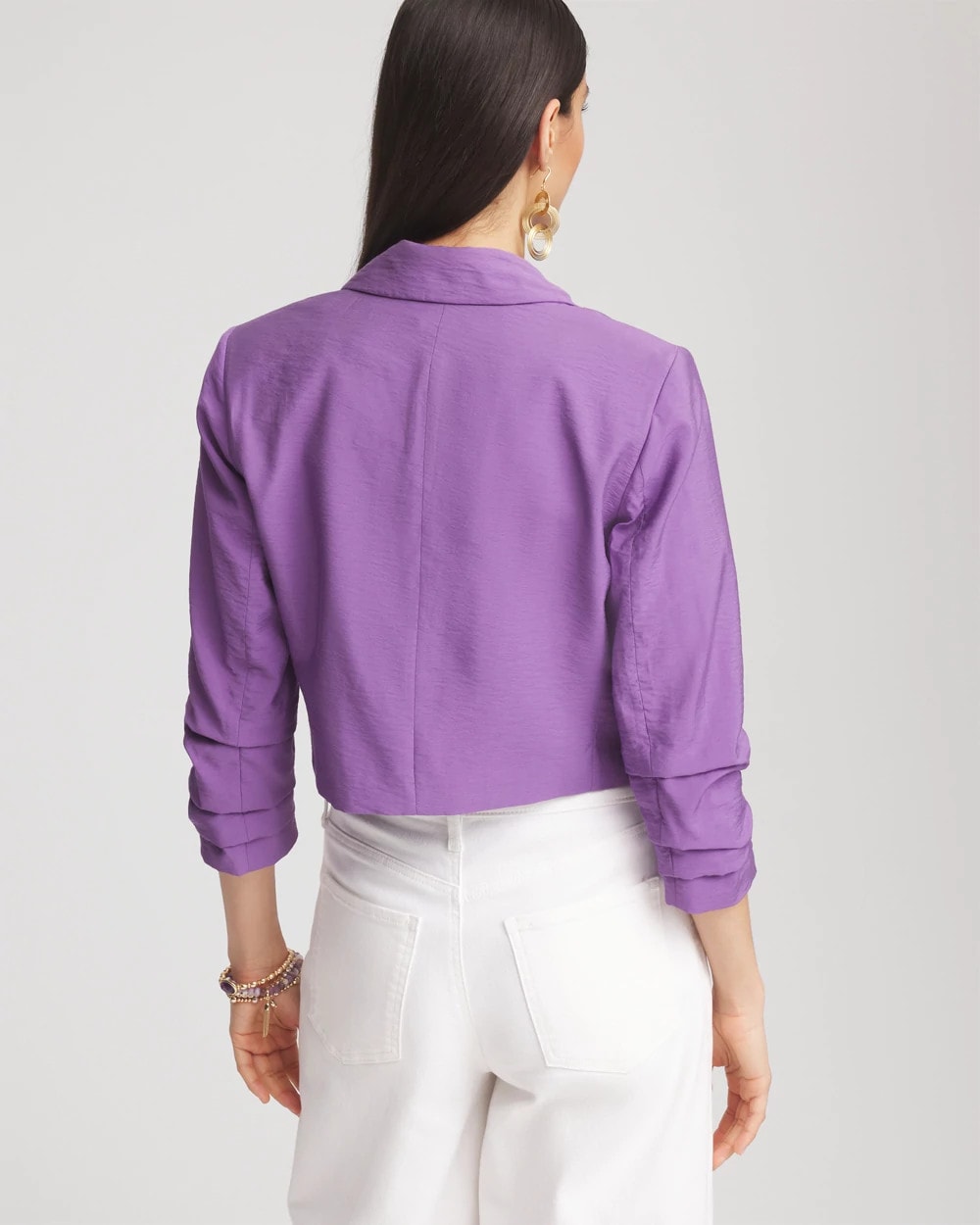 Chico's Premium - Cropped Ruched Sleeve Blazer Plum Shade
