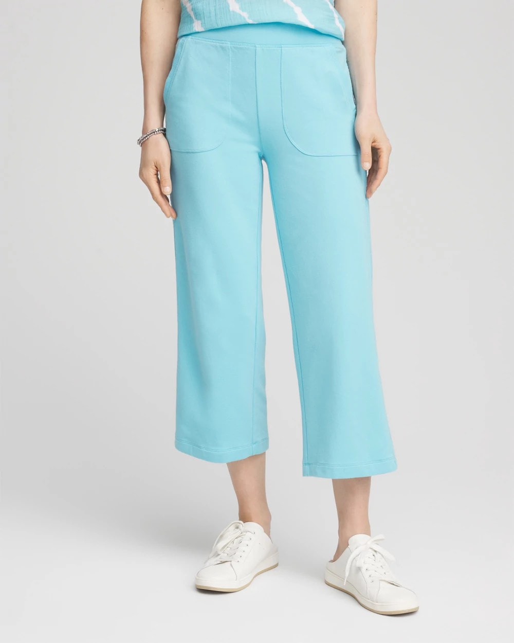 Chico's Value - Zenergy® French Terry Gauze-Inset Cropped Pants Paradiso Blue