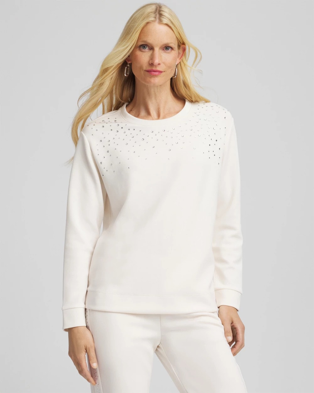Chico's Smart Buy - Zenergy® Rhinestone Pullover Top English Cream