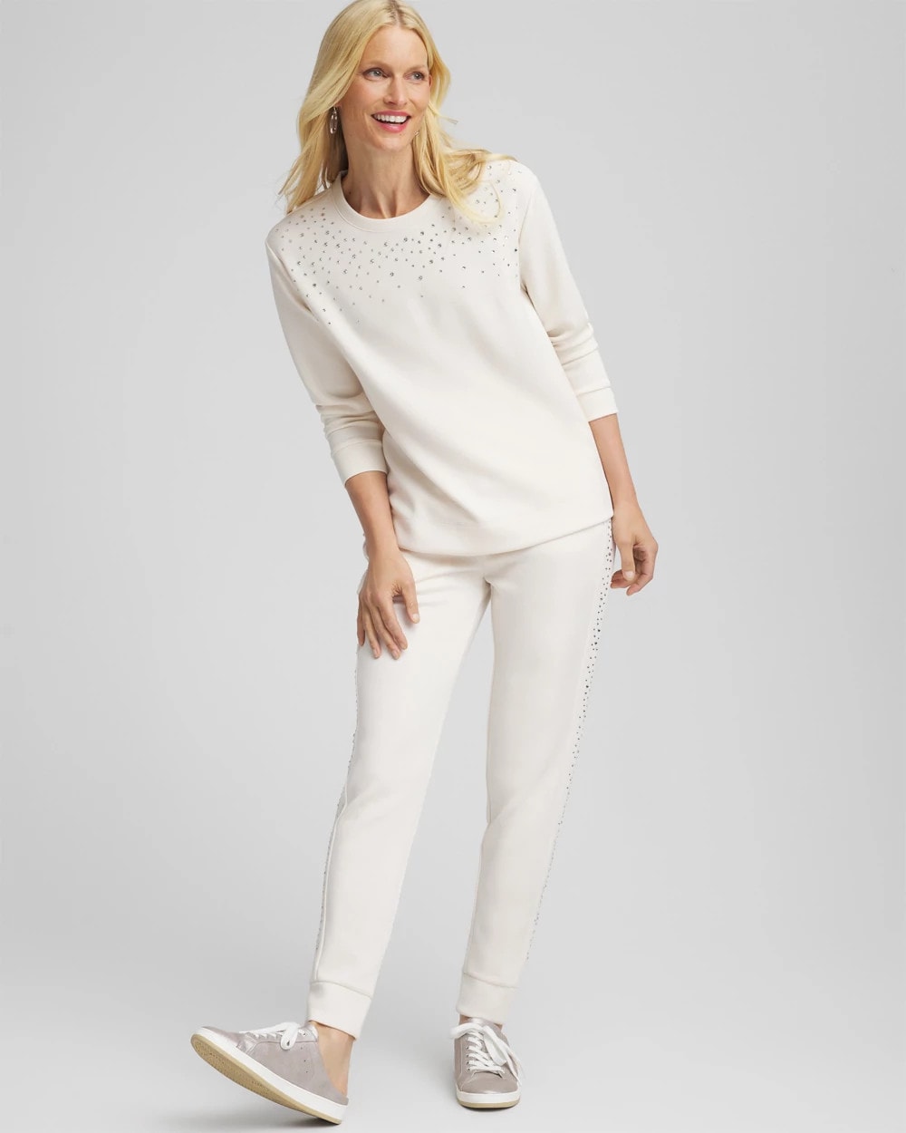 Chico's Smart Buy - Zenergy® Rhinestone Pullover Top English Cream