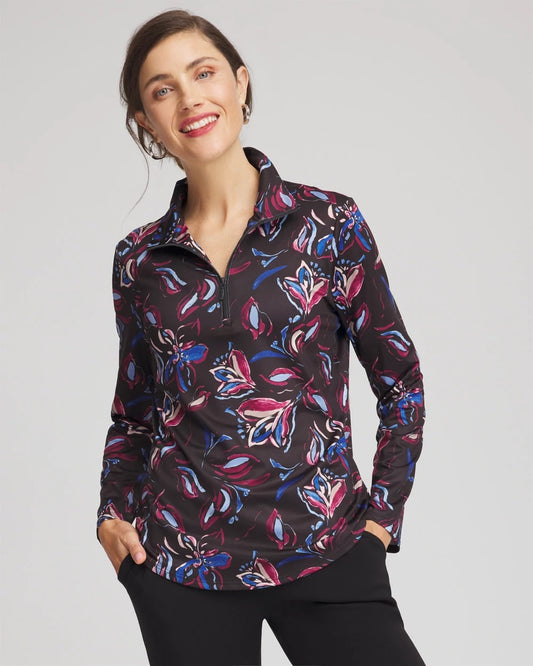 Chico's Featured - Zenergy® UPF Floral Half-Zip Pullover Top Deep Chianti