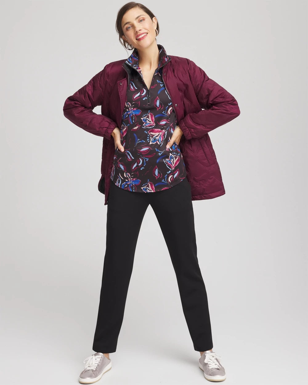 Chico's Featured - Zenergy® UPF Floral Half-Zip Pullover Top Deep Chianti