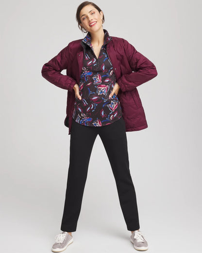 Chico's Featured - Zenergy® UPF Floral Half-Zip Pullover Top Deep Chianti