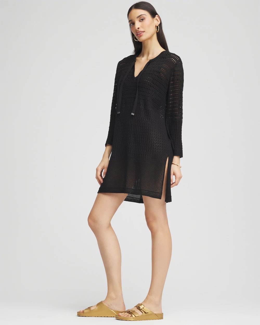 Chico's Trusted - Chico's Tie-Front Beach Swimsuit Cover-Up Black