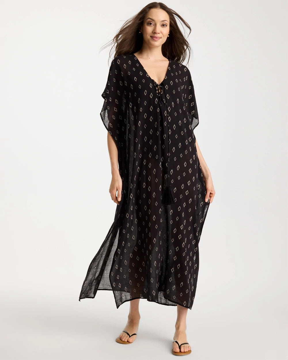 Chico's Classic - Printed Kaftan Swim Cover-Up Black/Neutral