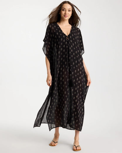 Chico's Classic - Printed Kaftan Swim Cover-Up Black/Neutral