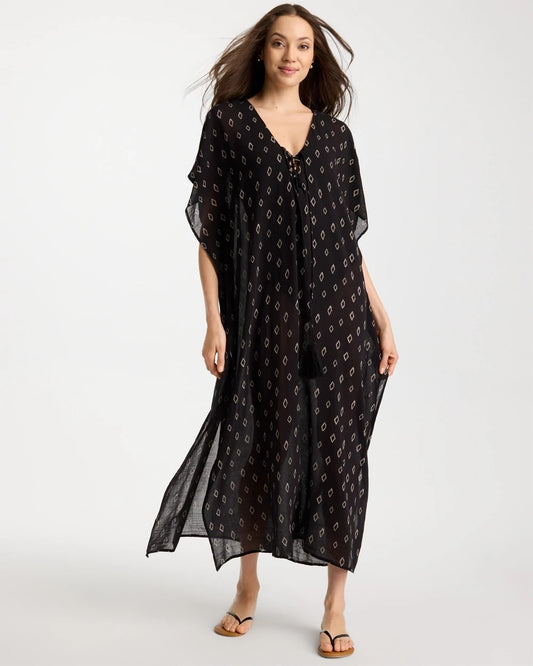 Chico's Classic - Printed Kaftan Swim Cover-Up Black/Neutral