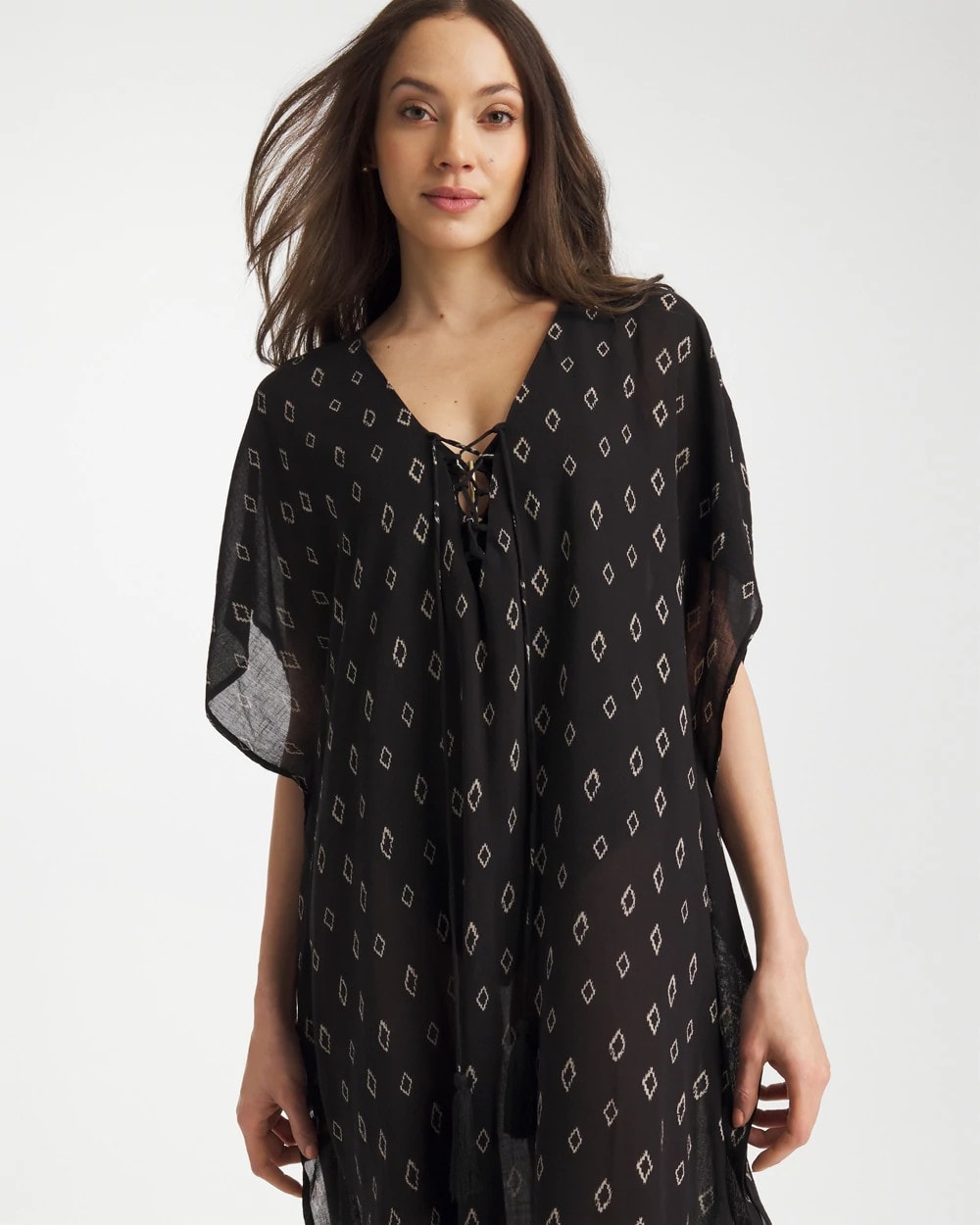 Chico's Classic - Printed Kaftan Swim Cover-Up Black/Neutral